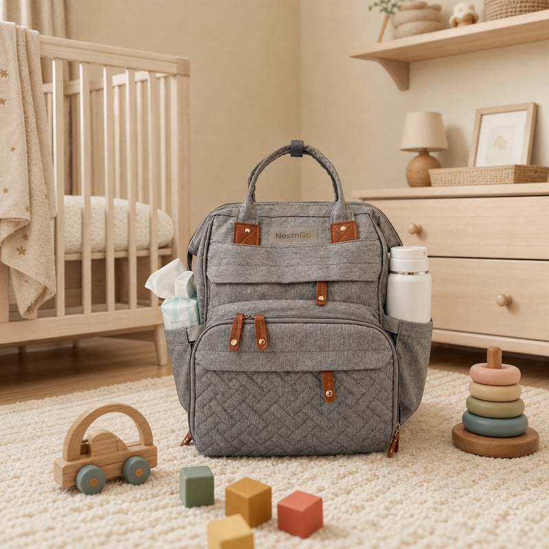 baby bag in nursery Grey