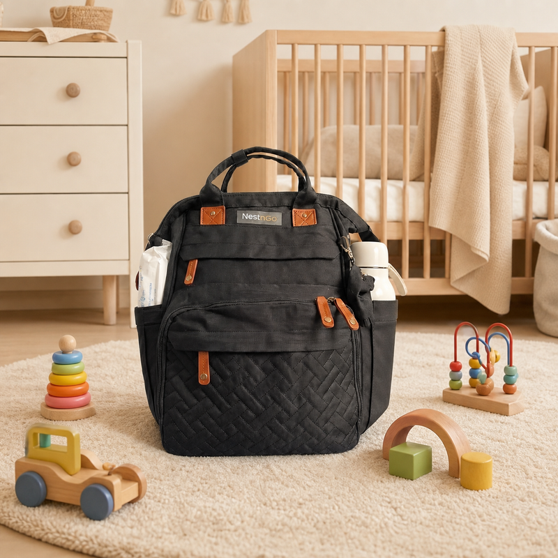 baby bag in nursery Black