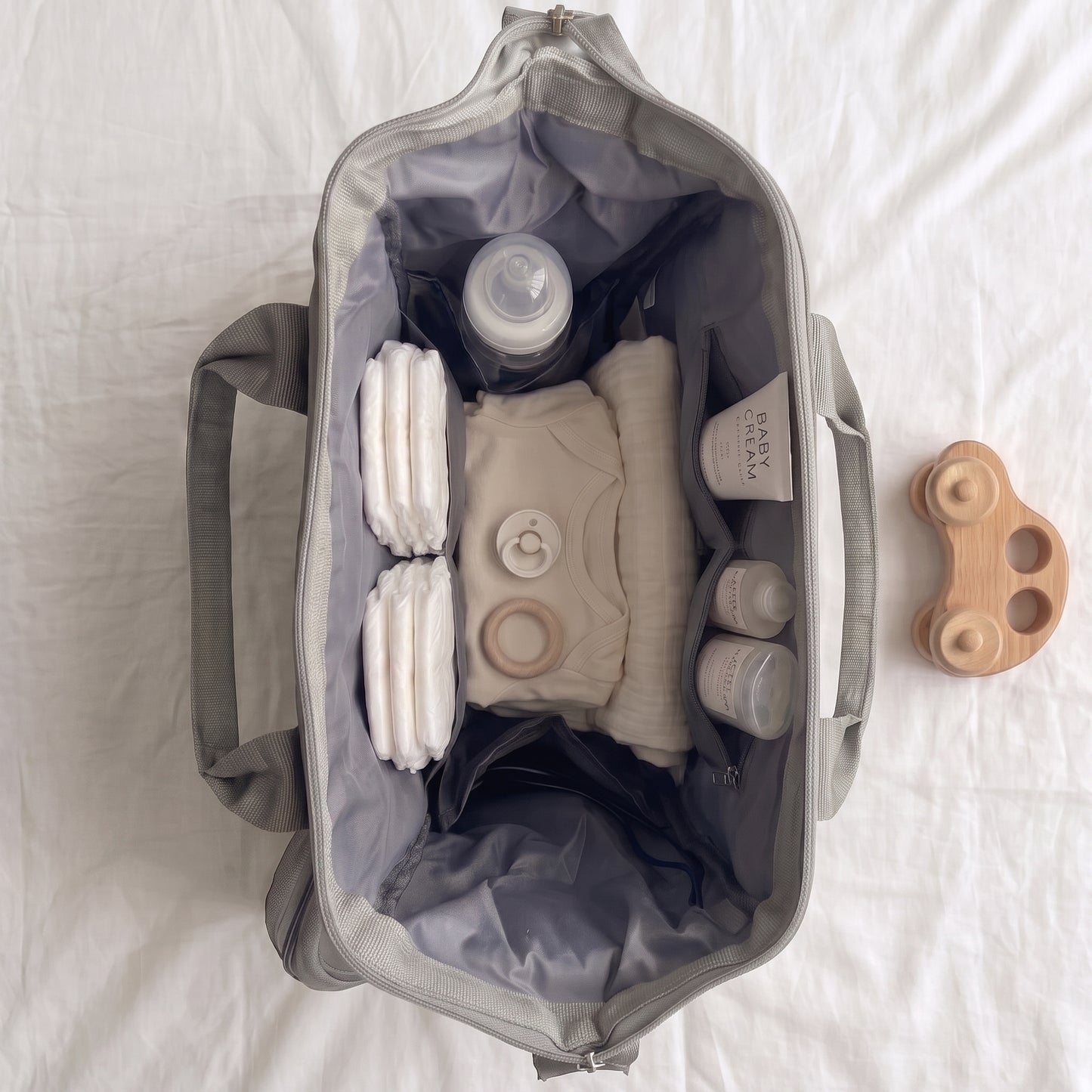 open compartment NestnGo baby changing bag Grey