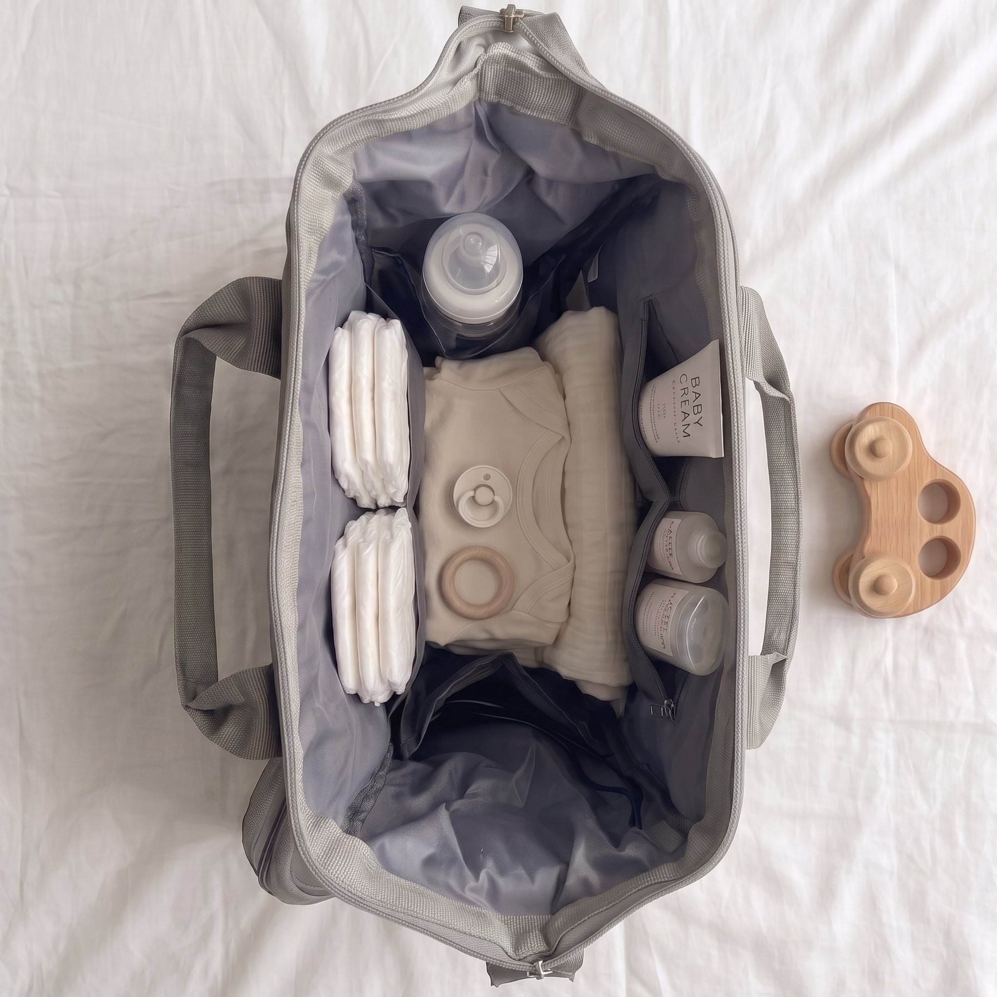 open compartment NestnGo baby changing bag Grey